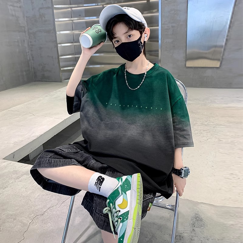 儿童装男童夏装宽松喷染T恤短袖