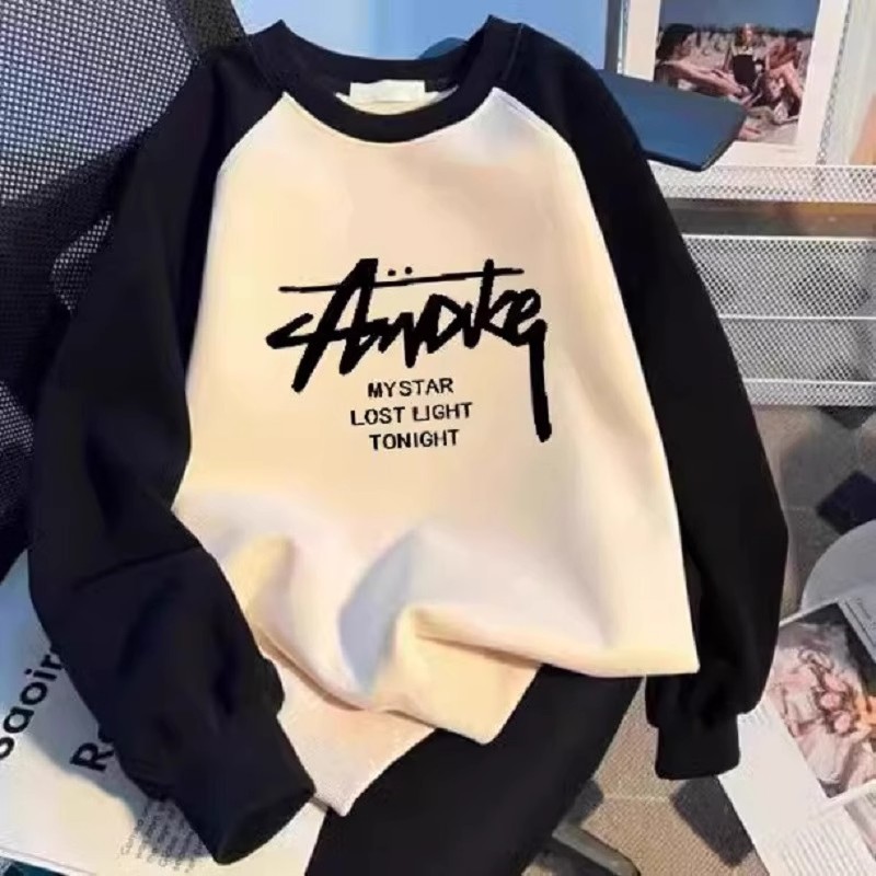 女童字母圆领上衣插肩袖无帽卫衣