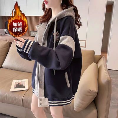 棒球服加绒外套女大童秋冬装