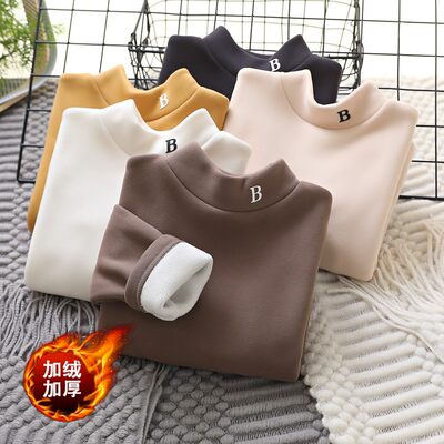 男童半高领加绒加厚高弹力打底衫