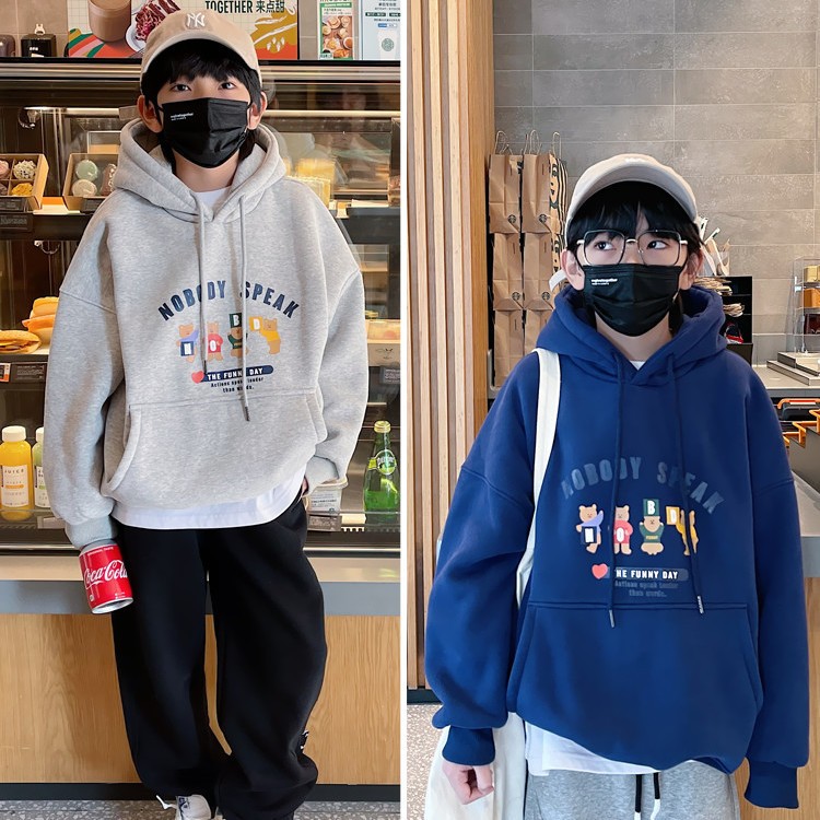 男童秋冬季连帽加厚外套加绒卫衣