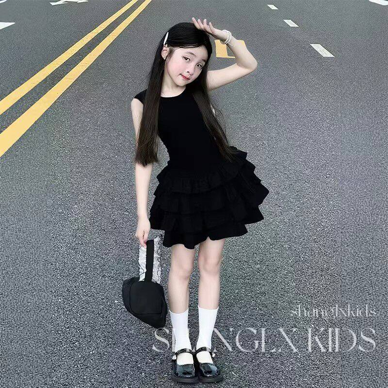 女童裙子高级感夏韩系黑色连衣裙图片