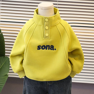 男童立领中领卫衣加绒冬季2025新款儿童外套加厚宝宝冬装一体绒潮