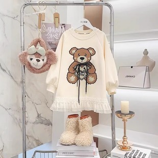 女童加绒卫衣裙秋冬韩版儿童装洋气公主裙小女孩宽松中长款连衣裙