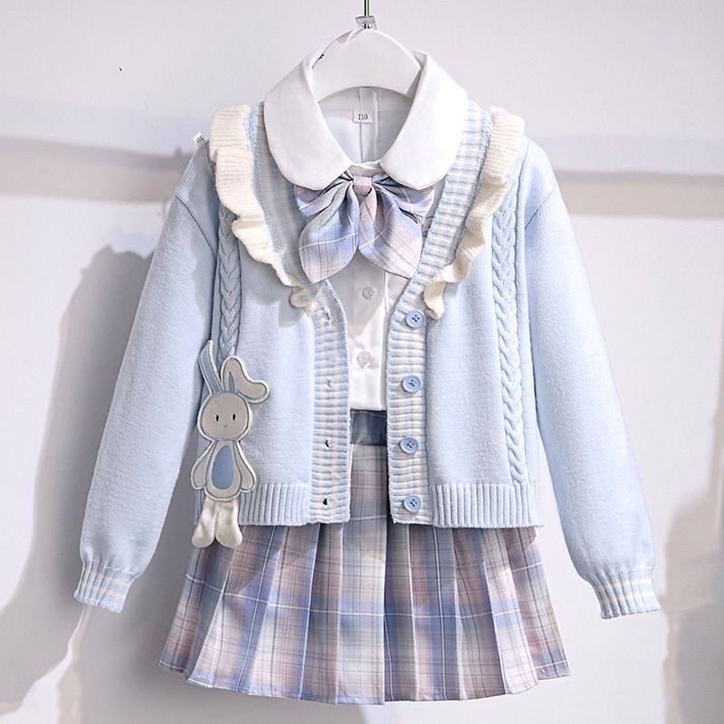 女童JK套装毛衣衬衫百褶裙三件套