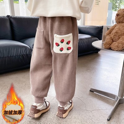 女童加绒裤子冬季儿童灯芯绒裤