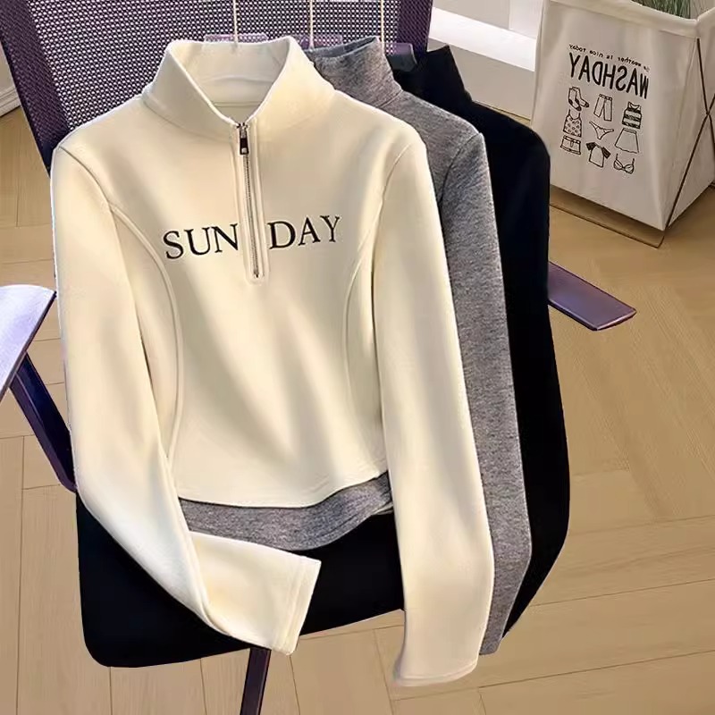 女童打底衫儿童半拉链长袖上衣