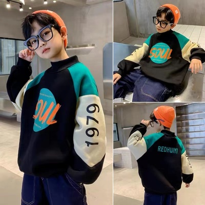 男童一体绒卫衣秋冬帅气