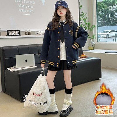 女童棒球服外套秋冬款加厚大衣