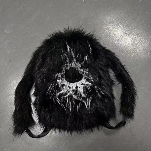 「Rabbit.b」仿貉子图腾印花毛皮草毛绒包大容量个性百搭双肩包Dp