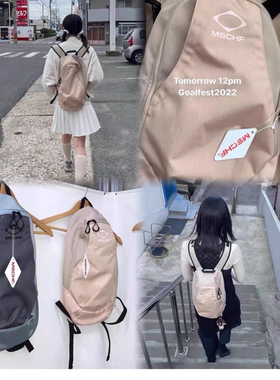 mschf韩版潮牌小众设计菱形撞色拼接休闲百搭双肩包