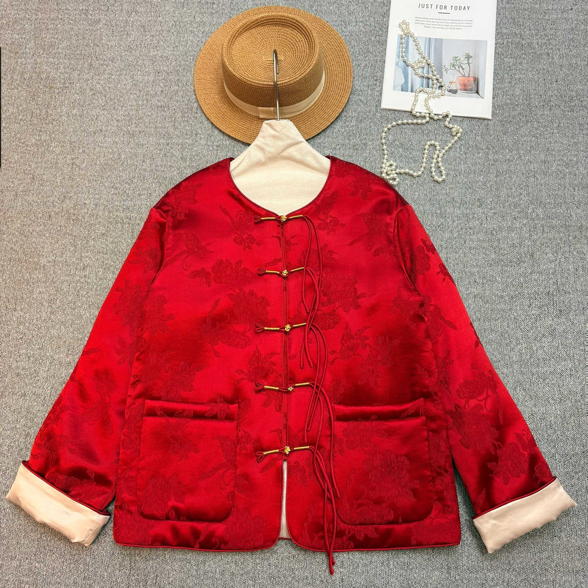 米米俏皮桑蚕丝提花新中式棉服外套保暖棉服外套YS2-zl-7533336