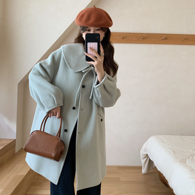 米米店设计大衣女小个子温柔羊毛呢子羊毛外套（含100澳毛）CY669