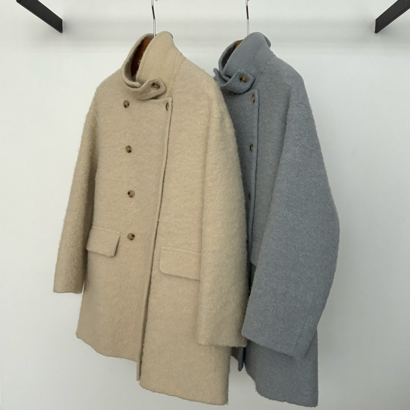 米米冬上新韩系翻领双排扣气质羊毛外套（含100羊毛）s251226
