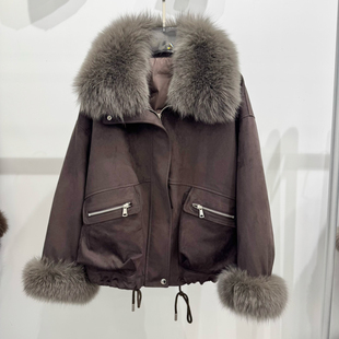 TM60 配毛领狐狸毛真毛可拆卸 米米酱色时尚 百搭内胆鹅绒服羽绒服