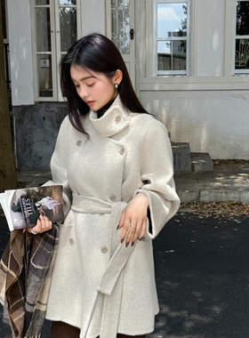 米米店领中长高品质大衣羊毛外套(配腰带)（含85.5羊毛）D26376