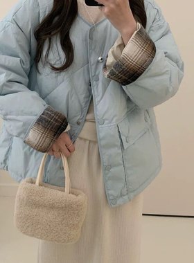 米米女轻薄菱格小个子宽松保暖羽绒服外套MS001