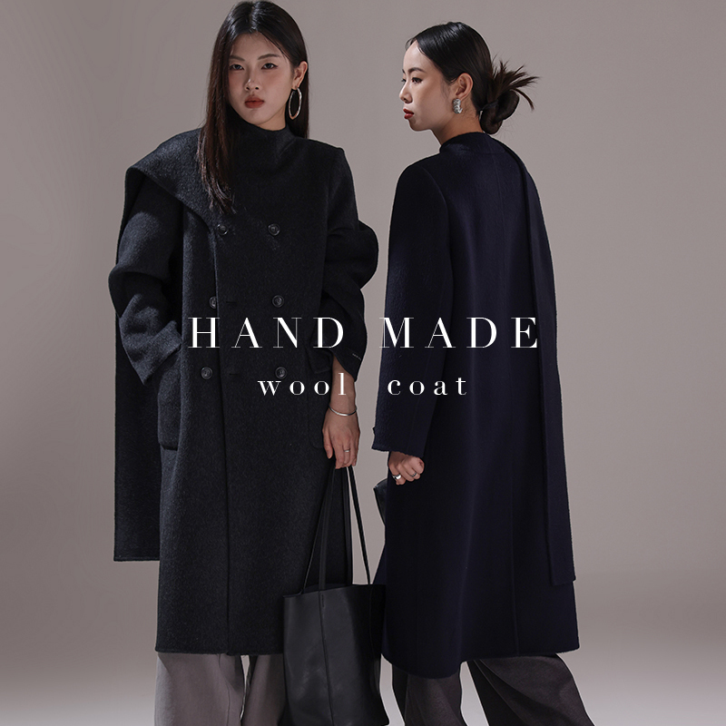 米米毛大衣女中长款毛呢外套羊毛外套(配围巾)（含100羊毛）YM541