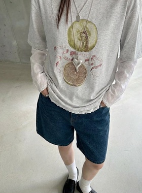 米米26年早春假两件图案印花字母长袖T恤FZ2613