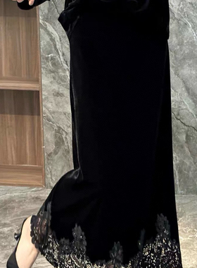 米米26年早春丝绒拼接绣花蕾丝A字半身裙(不含任何配件)BQ2616