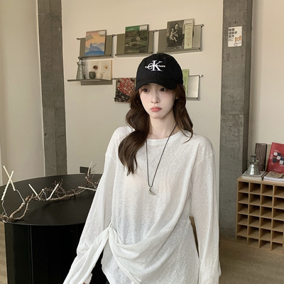 米米店t恤别致腰间绑带长袖T恤(长袖t恤别致腰间绑带)FF252988