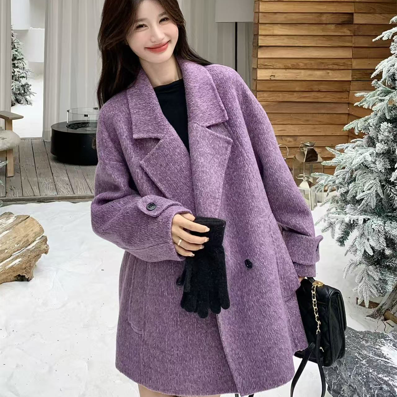 米米韩系气质高级感宽松百搭中长羊毛外套（含100羊毛）YS2-n567