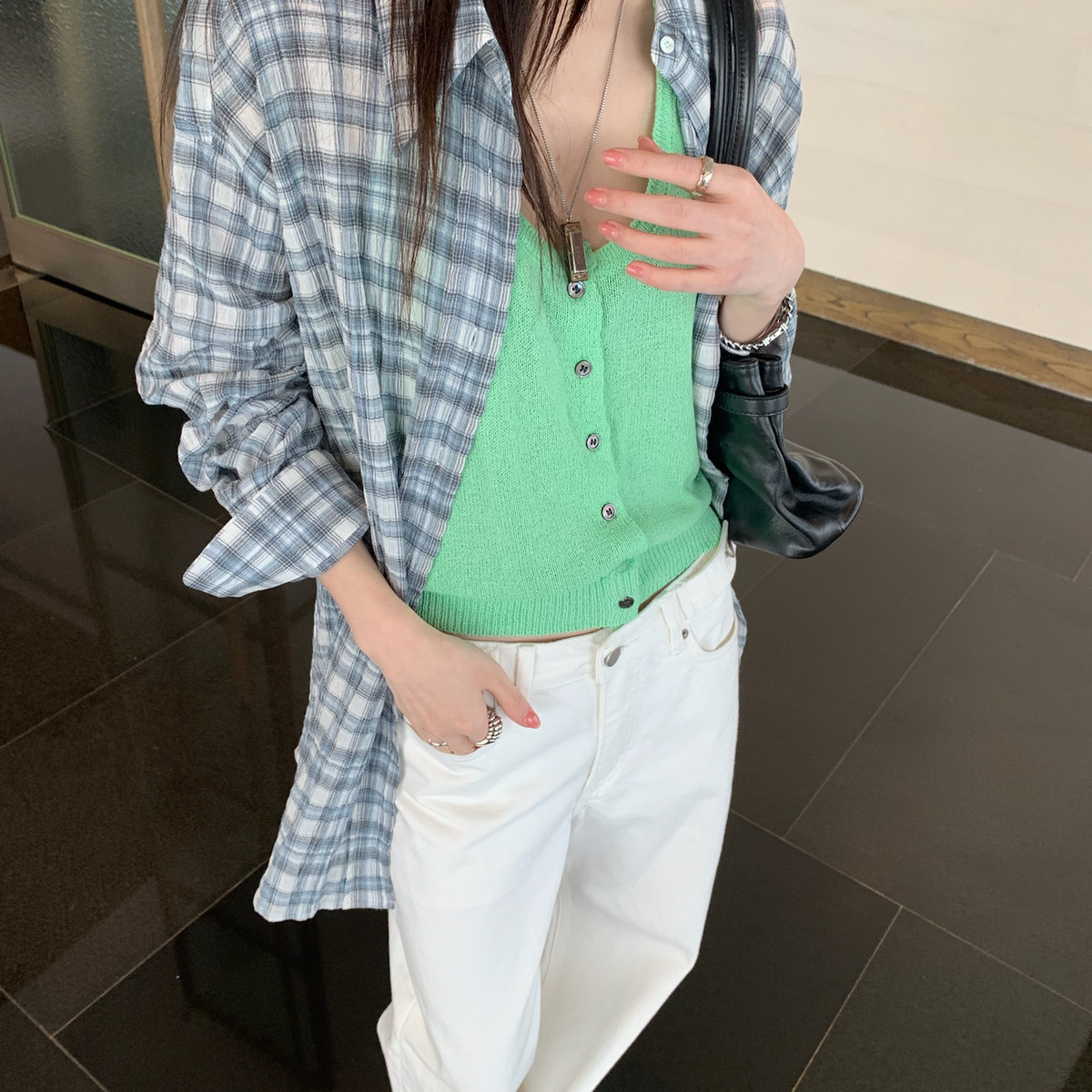 米米套防晒外穿百搭休闲经典耐看慵懒英伦风衬衫上衣衬衫J5917