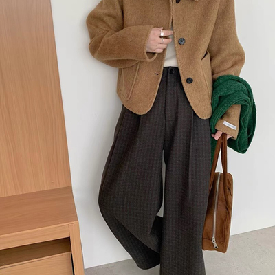 米米羊绒大衣女短款小个子拱针线娃娃领羊毛外套(含70羊毛)33216