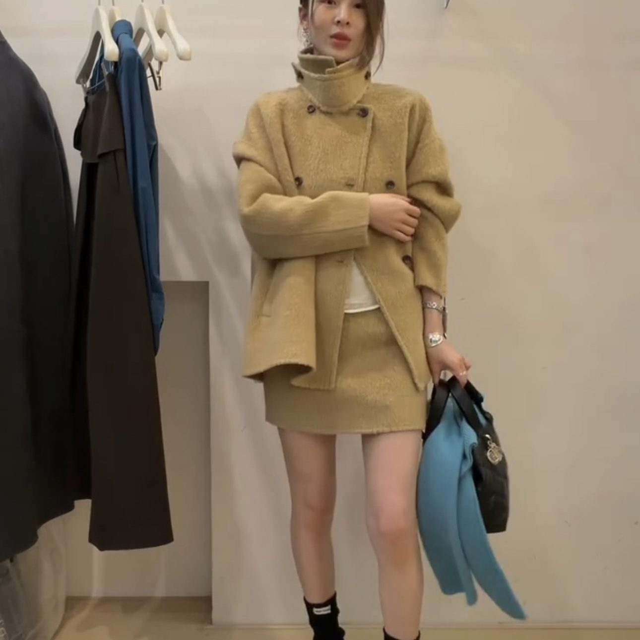 米米驼绒羊毛外套+半身裙套装（含70羊毛）(10苏力羊驼)YS1-25CF3