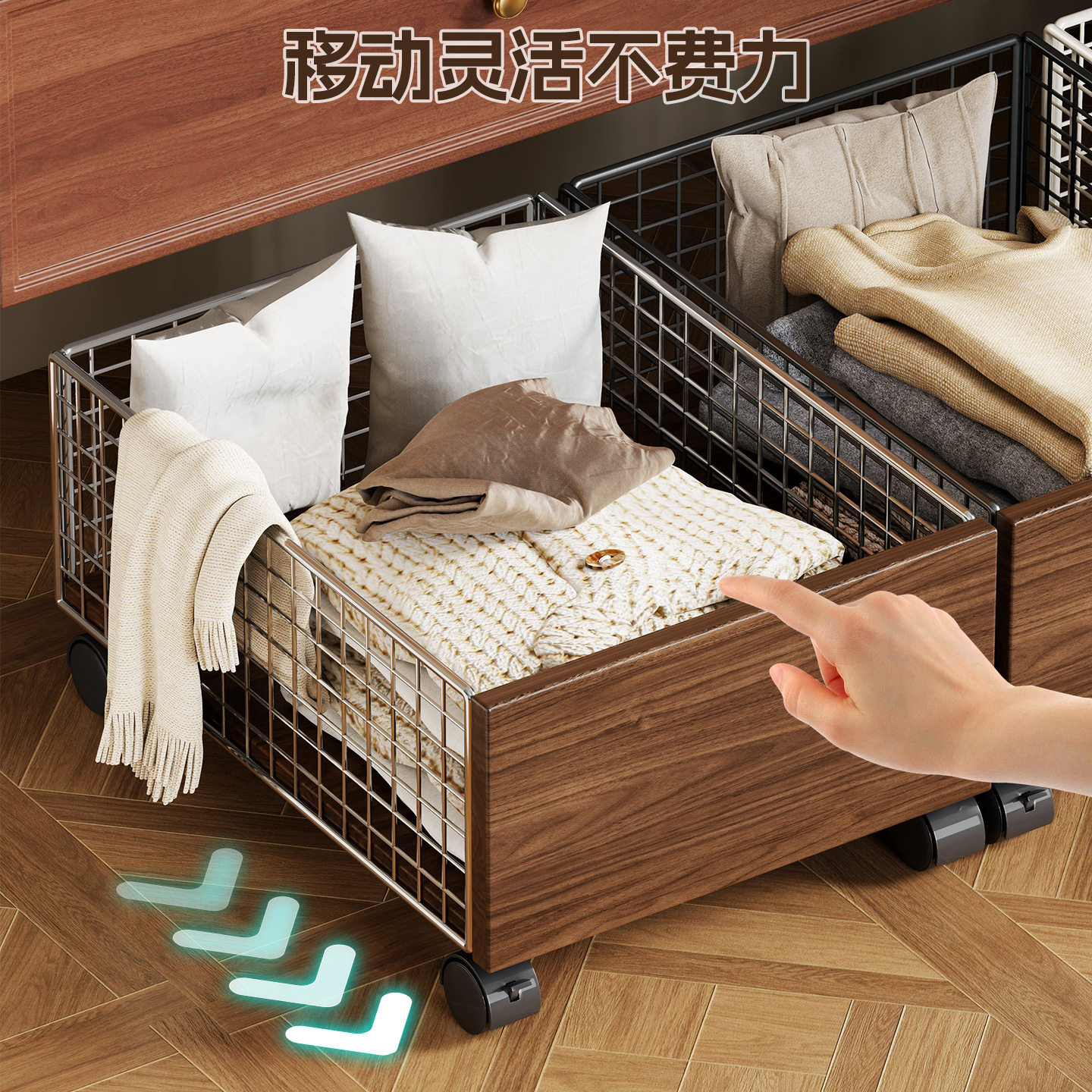 中古风洗衣篮脏衣篓浴室柜下置物架收纳筐家用杂物整理带轮小推车