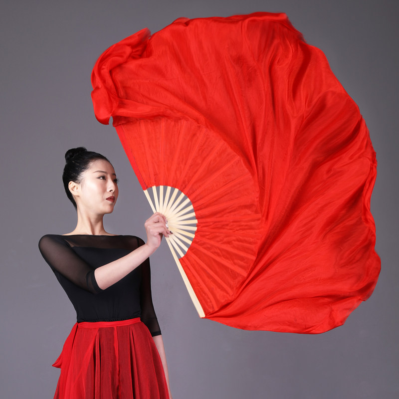 真丝舞蹈扇大红广场舞扇子中国红