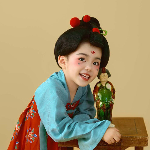 儿童汉服女童唐装古典舞演出服小陶俑中国风古风襦裙蹴鞠表演服装