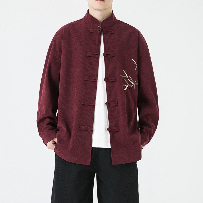 新中式复古风盘扣唐装外套春秋男士立领百搭刺绣夹克宽松大码上衣,男装,唐装,淘宝优惠券,粉丝福利购,淘宝优惠卷