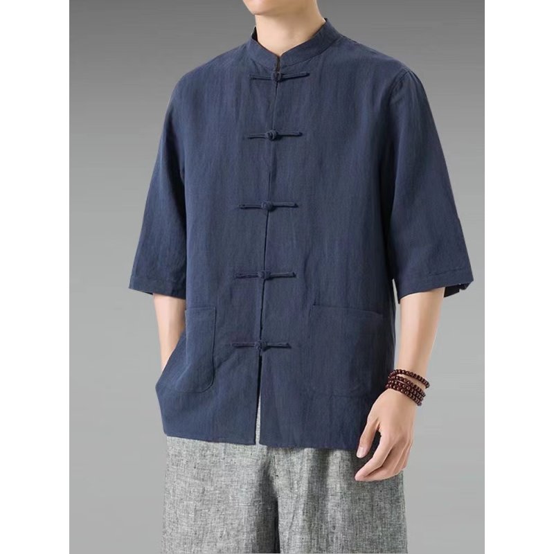 亚麻衬衫唐装男中国风男装民国中山装汉服新中式茶服长衫马褂外套