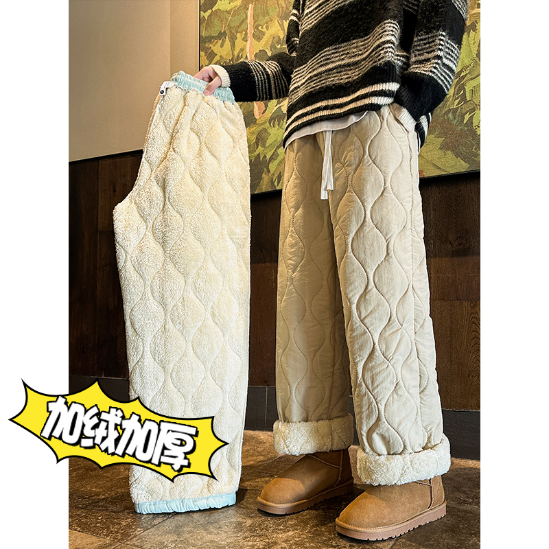特厚羊羔绒裤子男秋冬季加绒加厚灯芯绒束脚卫裤重磅宽松大码男裤