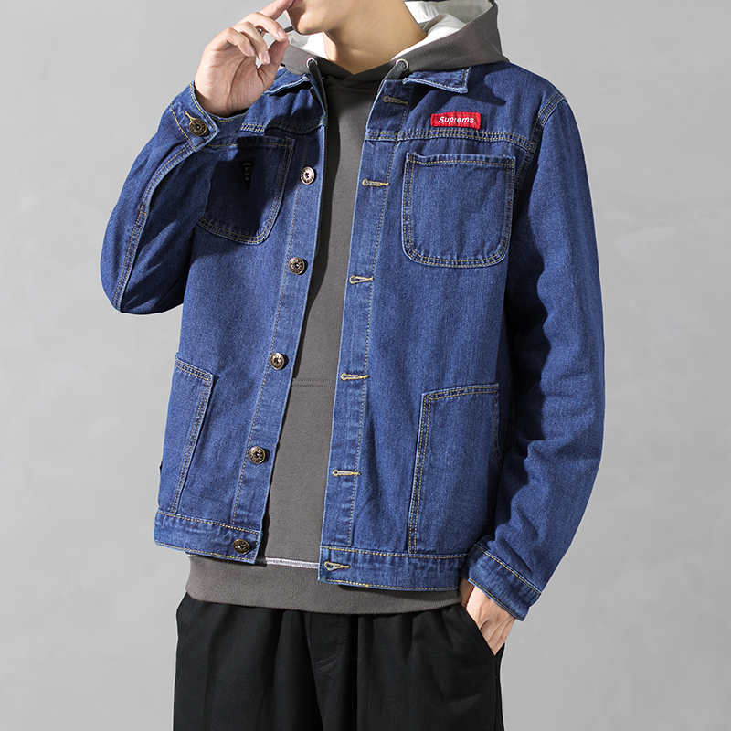 美式工装蓝色牛仔外套男韩版潮流宽松春秋季复古夹克上衣情侣潮牌