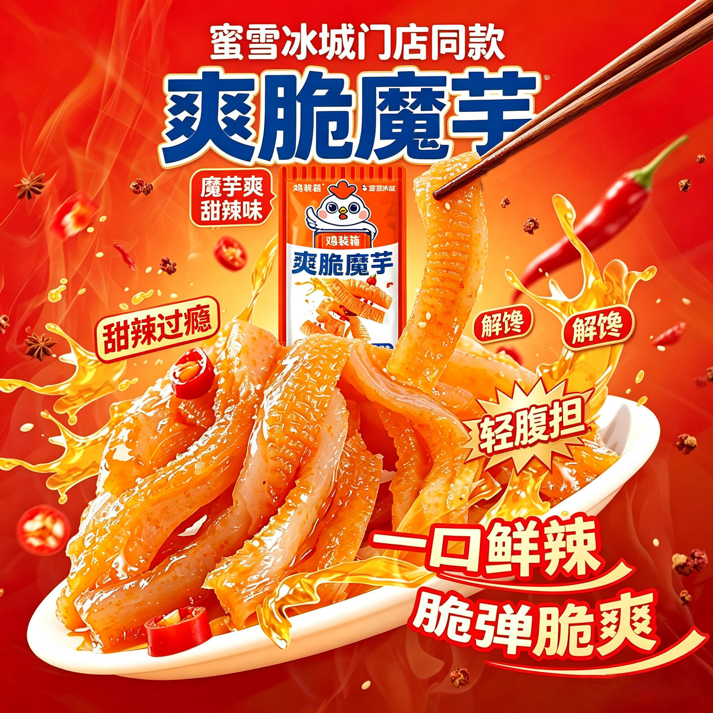 鸡装箱蜜雪冰城魔芋爽零食甜辣魔芋麻辣素毛肚小零食辣条解馋零食