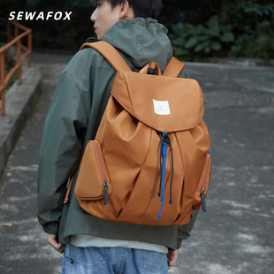 高级感小众男士双肩包尼龙户外旅行大容量学生书包抽绳运动背包女