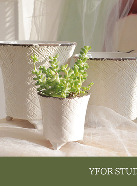 【YFOR】白色轻奢高极感复古景德镇多肉兰花家用陶瓷水培小花盆