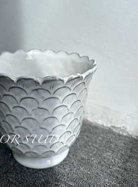 STUDIO北欧风法式高脚杯白色绿植盆栽客厅多肉蝴蝶兰球兰陶瓷花盆