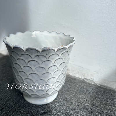 STUDIO北欧风法式高脚杯白色绿植盆栽客厅多肉蝴蝶兰球兰陶瓷花盆