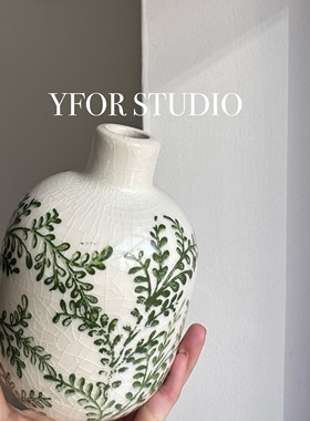 【YFOR】手绘釉面浮雕中古风田园民宿鲜花陶瓷花瓶
