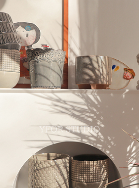 【YFOR】出口外贸灰色球根蝴蝶兰多肉彩海芋绿植冰裂陶瓷无孔花盆