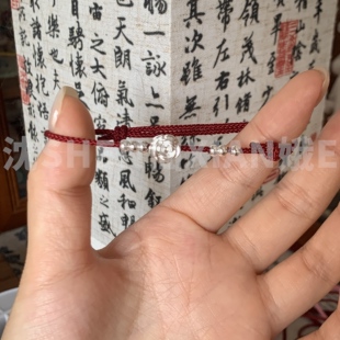 足银999玫瑰花手链复古民族风纯银红绳设计送女友闺蜜生日礼物