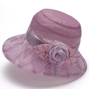 帽子女士遮阳帽桑蚕丝防晒帽卷边丝绸花朵礼帽太阳帽妈妈渔夫帽正