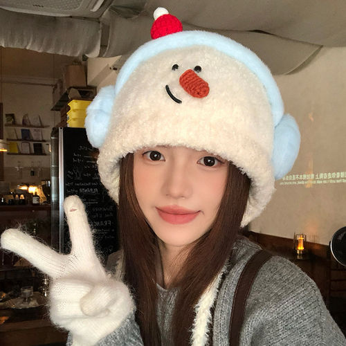 耳机雪人毛绒雷锋冬季可爱帽无檐