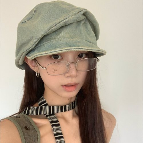 贝雷帽褶皱复古文艺牛仔画家子女