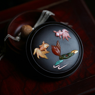 极速连年有余g印度小叶紫檀木首饰盒胭脂盒百宝嵌红木珠宝箱收纳