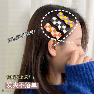 极速Korecan candy color lattice hairpin black and white chec