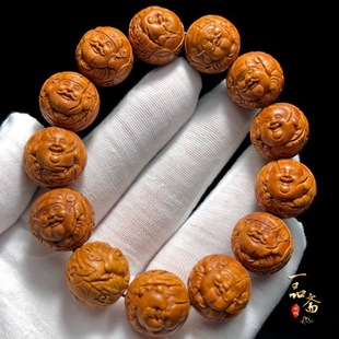 极速财迷龙纹e桃核手串男款雕刻财神弥勒光珠原籽纯野生小桃胡手